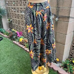 Vintage 90s Slinky Maxi Skirt With Tropical Print